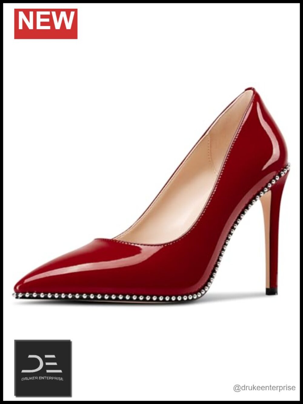 Women's Beaded Stiletto Pumps, Pointed Toe Slip On Patent Dress Heels